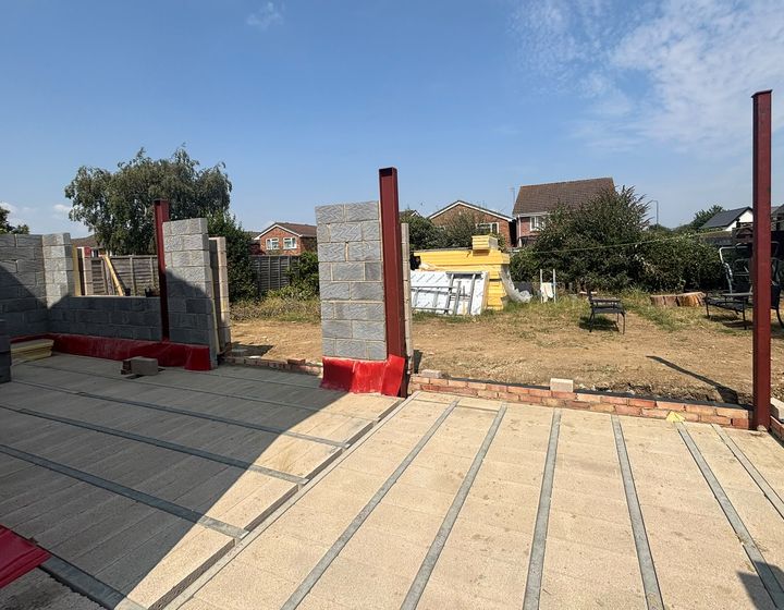 Extension floor and structural steelwork in progress