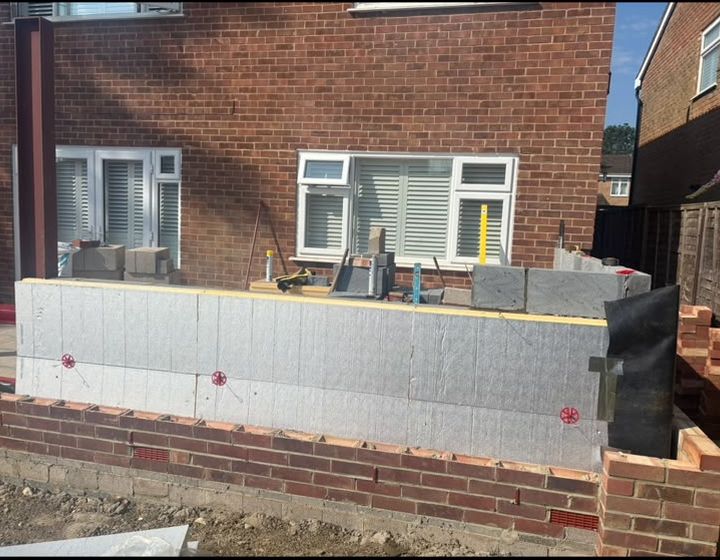 Insulated extension wall and structural steelwork in progress