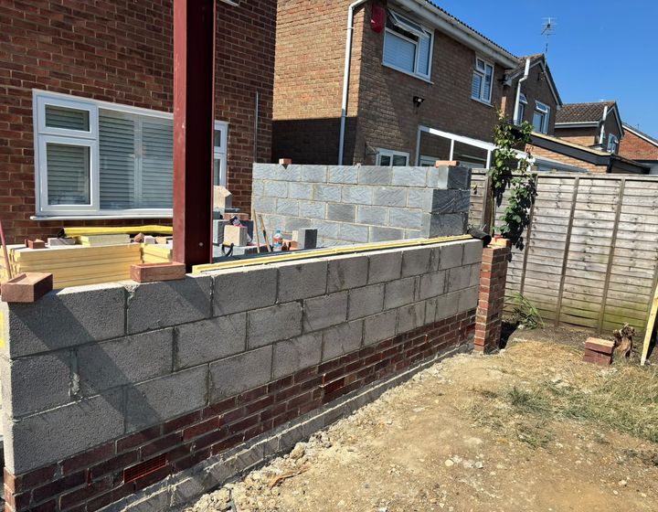 Blockwork extension walls and steel frame taking shape